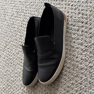Vince Black Leather Slip-On Loafers